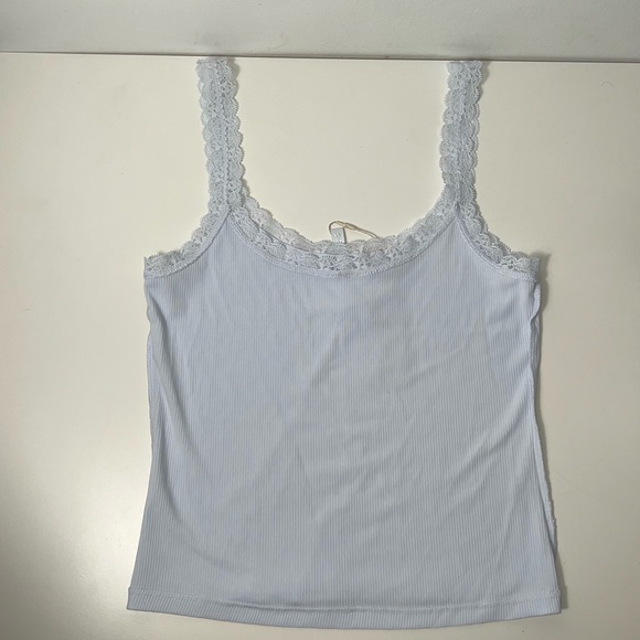Skims Soft Lounge Lace Trim Ribbed Camisole Cami Shirt in Mineral Blue - Picture 9 of 13